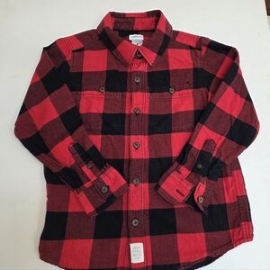 Boys Size 6  Red and Black Plaid Button Down  Shirt  CARTERS